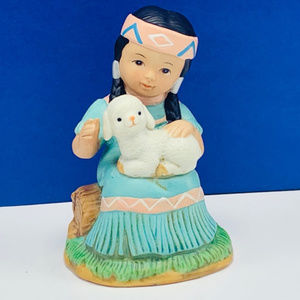 Native American children Homco figurine decor lamb